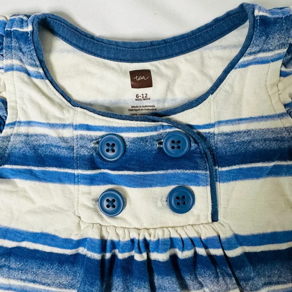 Tea Collection Blue & White Striped Shirt Dress Sz 6-12 mo